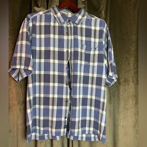 Tommy Bahama 💯 silk Blue Plaid Men's Short sleeve button down